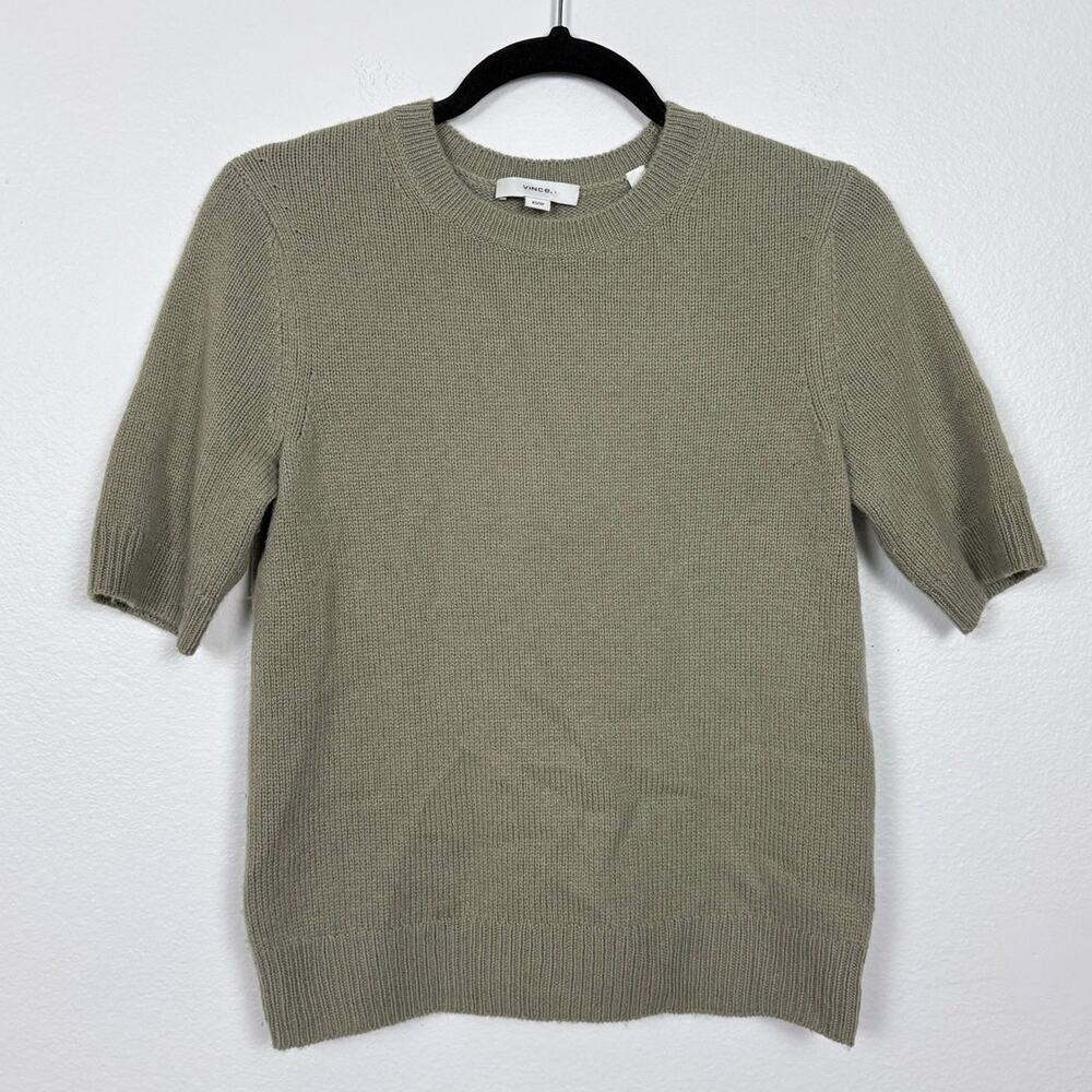 Vince Knit Wool Cashmere Olive Green Short Sleeve Crewneck Sweater XS